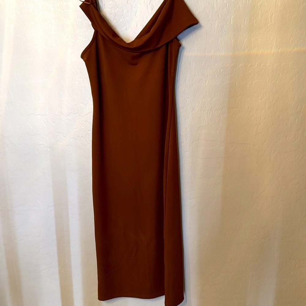 NWT‎ Zara Brown Asymmetrical Strapless Bodycon Dress
